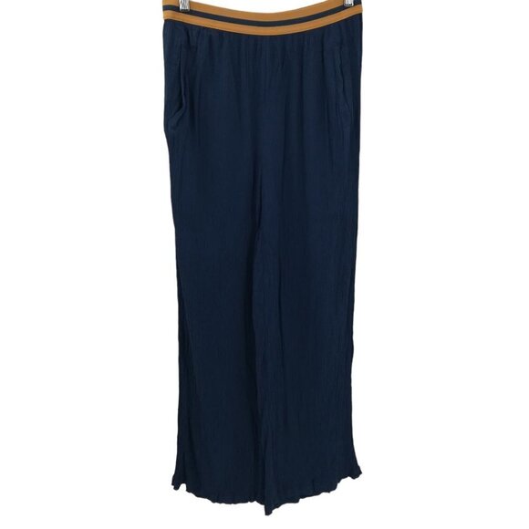 Matilda Jane Try Something New Wide Leg Crepe Crinkle Pants Size M Pull On Blue - Picture 1 of 13